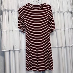 Maroon and White Striped Dress